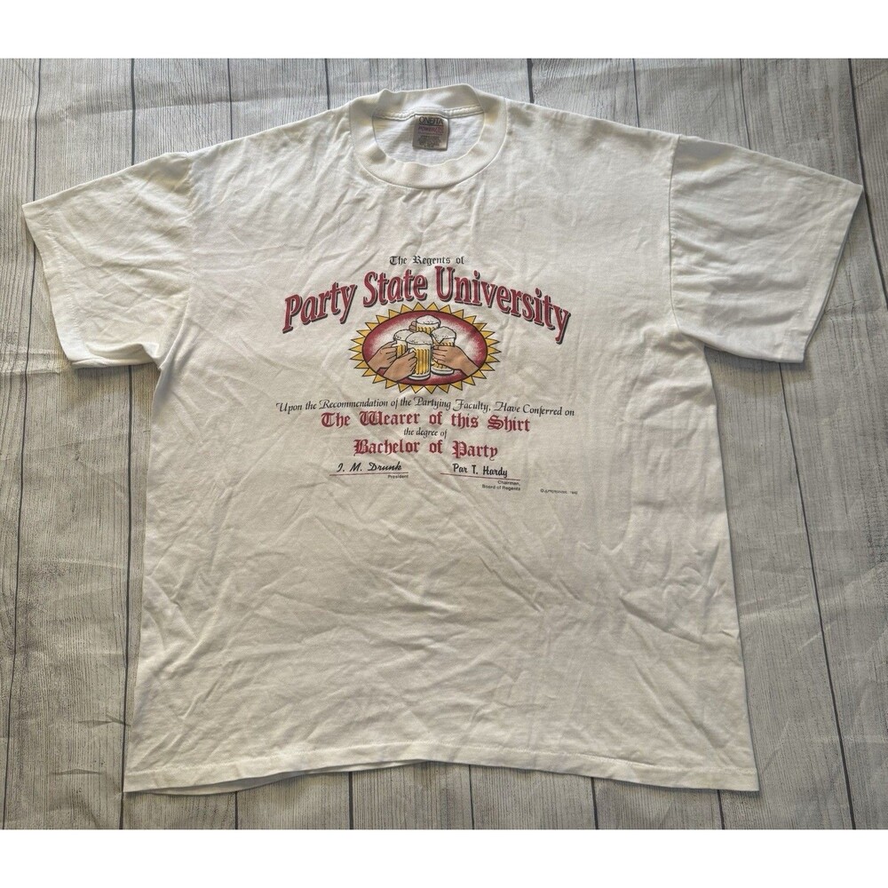 Vintage College Party Graphic T Shirt I’m Drunk Bachelor Party Size XL White 90s